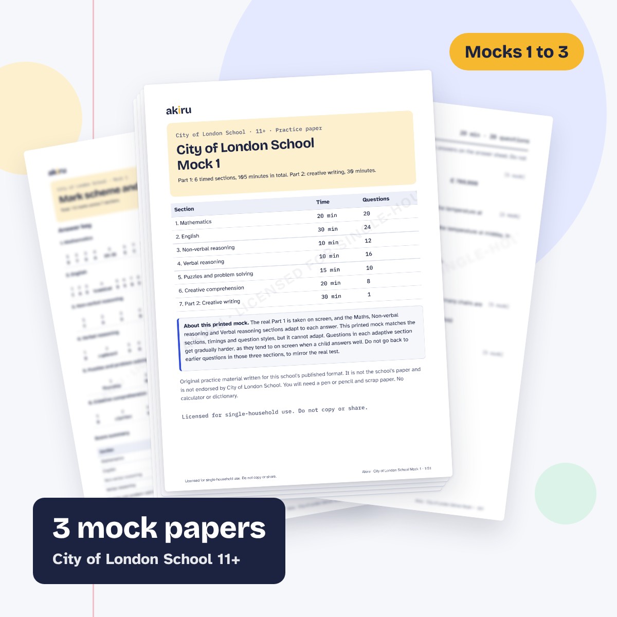 Stack of Akiru City of London School mock papers: 3-pack (Mocks 1 to 3)